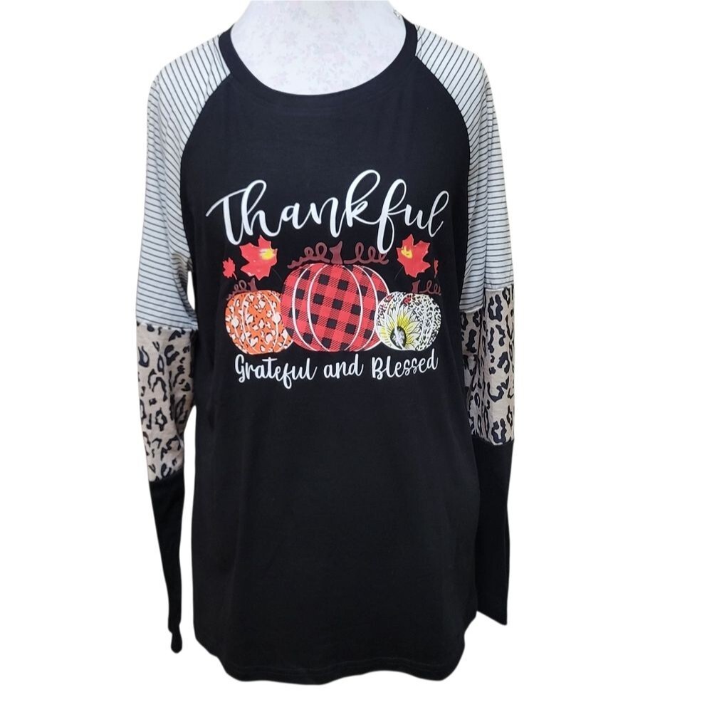 Thankful Grateful Blessed Graphic Long Sleeve Top Sz XL - NWOT - Picture 2 of 6